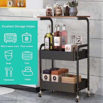 Mobile Bedside Rolling Cart Storage Shelf SpaceSaving Organizer Table On Wheels