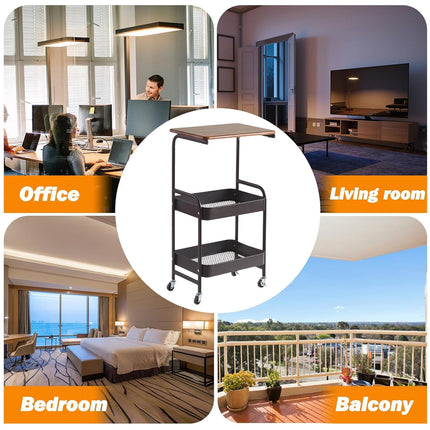 Mobile Bedside Rolling Cart Storage Shelf SpaceSaving Organizer Table On Wheels
