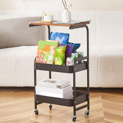 Mobile Bedside Rolling Cart Storage Shelf SpaceSaving Organizer Table On Wheels