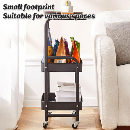 Mobile Bedside Rolling Cart Storage Shelf SpaceSaving Organizer Table On Wheels