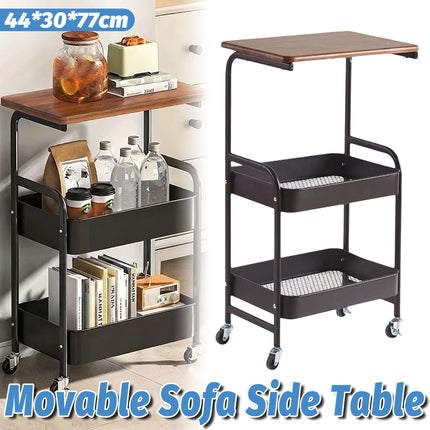 Mobile Bedside Rolling Cart Storage Shelf SpaceSaving Organizer Table On Wheels
