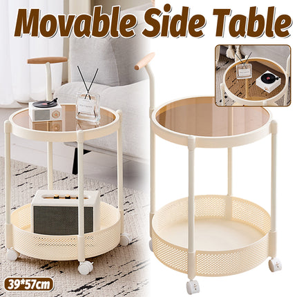 Movable Side Table Rolling Caster Wheels 2 Tier for Living Room Bedroom Office