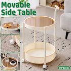 Movable Side Table Rolling Caster Wheels 2 Tier for Living Room Bedroom Office