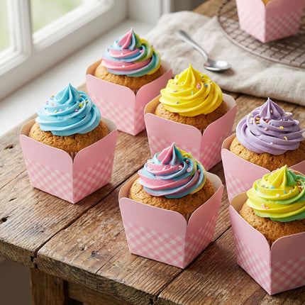 100 Pack Gingham Cupcake Baking Cups Heat Resistant Muffin Cases Party Dessert
