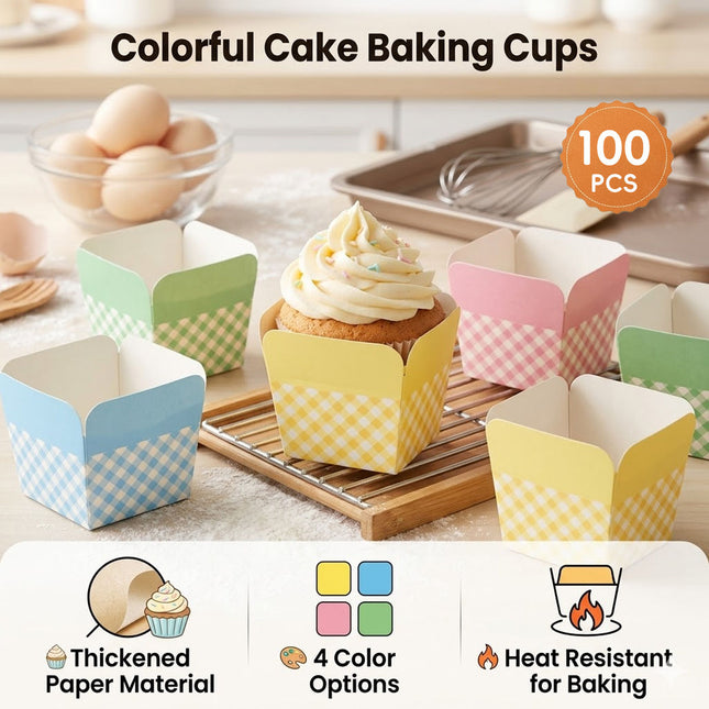 100 Pack Gingham Cupcake Baking Cups Heat Resistant Muffin Cases Party Dessert