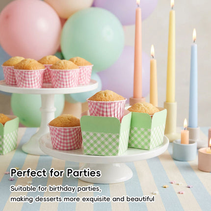 100 Pack Gingham Cupcake Baking Cups Heat Resistant Muffin Cases Party Dessert