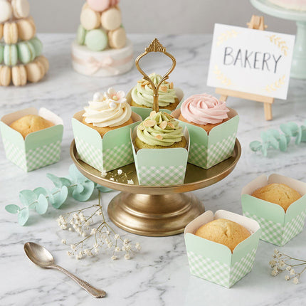 100 Pack Gingham Cupcake Baking Cups Heat Resistant Muffin Cases Party Dessert