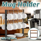 Wooden Mug Rack Coffee Cup Display Shelf Double Layer Rotating Holder Organizer