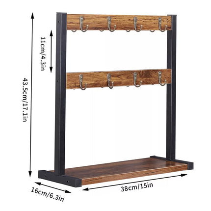 Wooden Mug Rack Coffee Cup Display Shelf Double Layer Rotating Holder Organizer