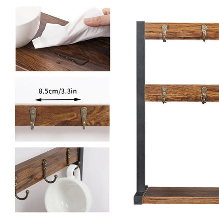 Wooden Mug Rack Coffee Cup Display Shelf Double Layer Rotating Holder Organizer