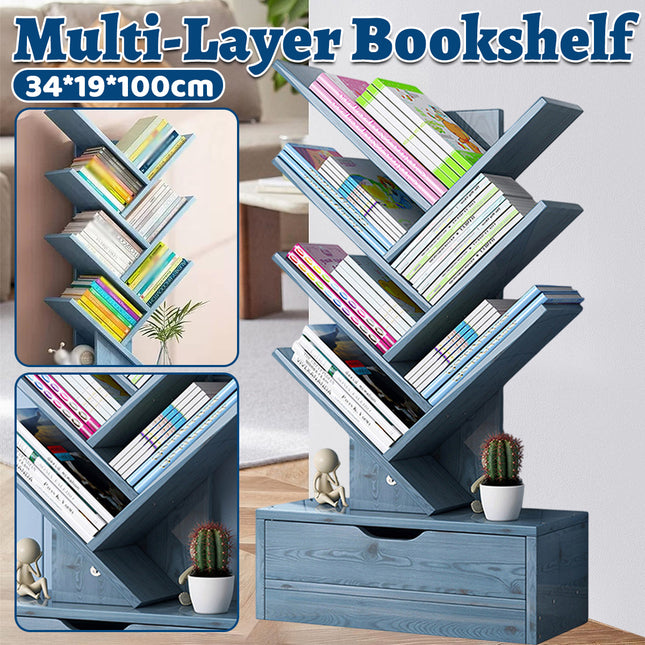 Bookshelf Display Shelf Book Storage Rack Wood Bookcase Drawer Durable Aesthetic