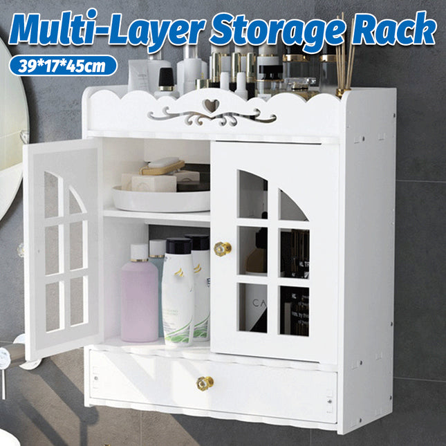 Bathroom Wall-Mounted Storage Cabinet with No-Drill Transparent Doors
