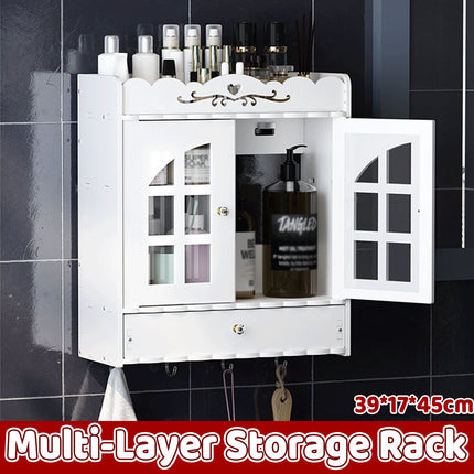 Bathroom Wall-Mounted Storage Cabinet with No-Drill Transparent Doors