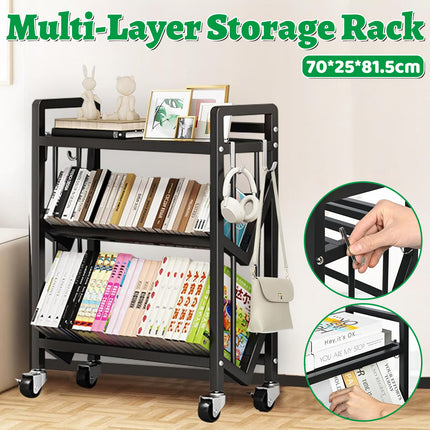 Multi layer Steel Storage Rack Rolling Mobile Shelf 3-Tier for Home Organization