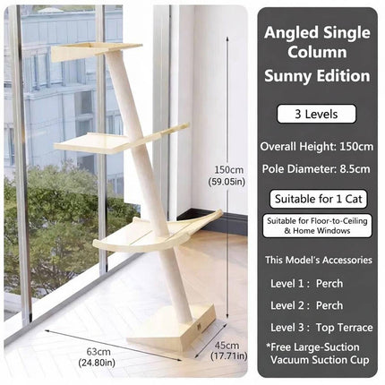 Angled Single Column Cat Tree 150cm Wood Sisal 3 Levels
