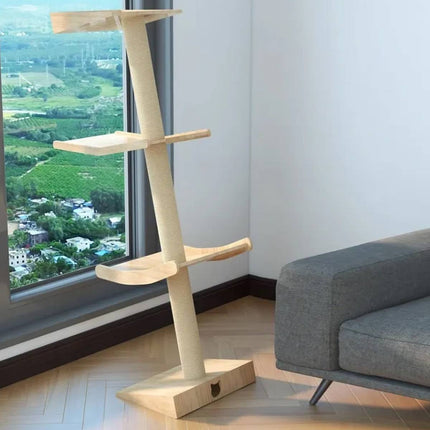 Angled Single Column Cat Tree 150cm Wood Sisal 3 Levels