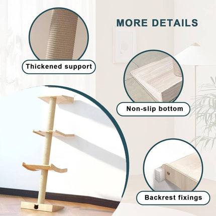 Angled Single Column Cat Tree 150cm Wood Sisal 3 Levels