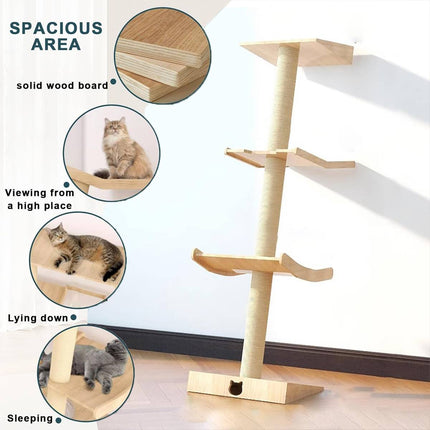 Angled Single Column Cat Tree 150cm Wood Sisal 3 Levels
