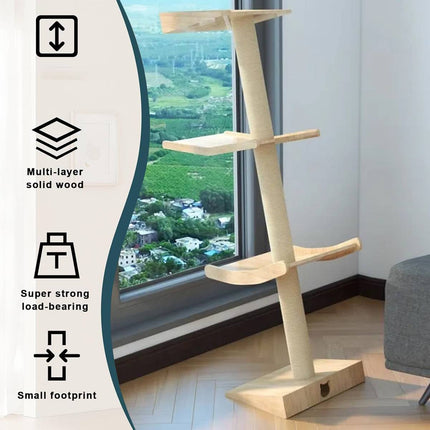 Angled Single Column Cat Tree 150cm Wood Sisal 3 Levels