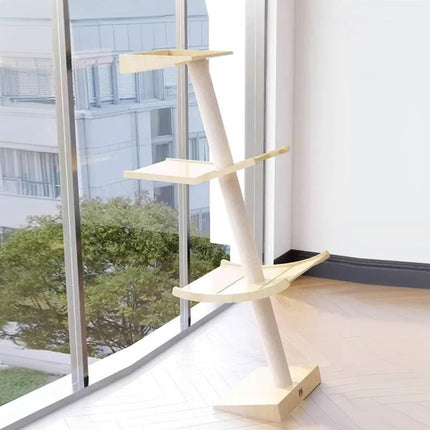 Angled Single Column Cat Tree 150cm Wood Sisal 3 Levels