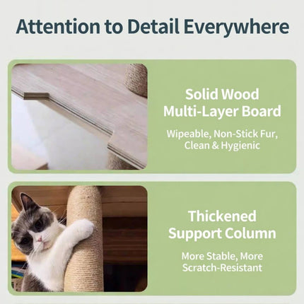 Angled Single Column Cat Tree 150cm Wood Sisal 3 Levels
