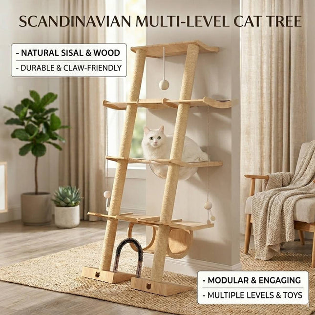 Scandinavian Multi Level Cat Tree 190cm Acrylic Capsule