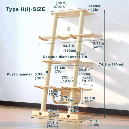 Scandinavian Multi Level Cat Tree 190cm Acrylic Capsule