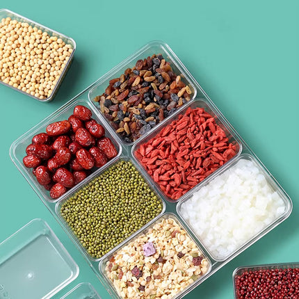 2PCS Clear Storage Container 6 Compartment Organiser Box with Lid and Spoons