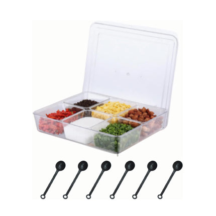 2PCS Clear Storage Container 6 Compartment Organiser Box with Lid and Spoons
