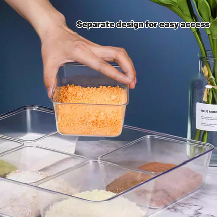 2PCS Clear Storage Container 6 Compartment Organiser Box with Lid and Spoons