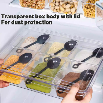 2PCS Clear Storage Container 6 Compartment Organiser Box with Lid and Spoons