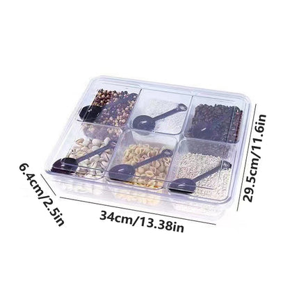2PCS Clear Storage Container 6 Compartment Organiser Box with Lid and Spoons