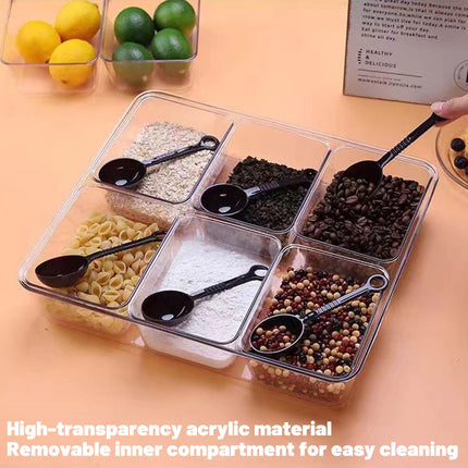 2PCS Clear Storage Container 6 Compartment Organiser Box with Lid and Spoons