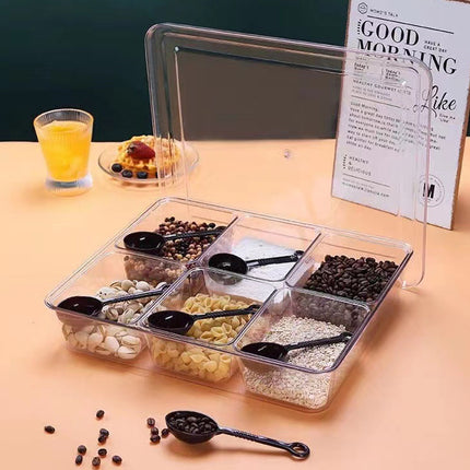 2PCS Clear Storage Container 6 Compartment Organiser Box with Lid and Spoons