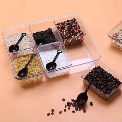 2PCS Clear Storage Container 6 Compartment Organiser Box with Lid and Spoons