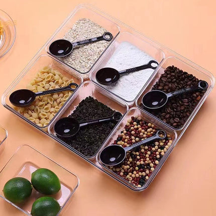 2PCS Clear Storage Container 6 Compartment Organiser Box with Lid and Spoons