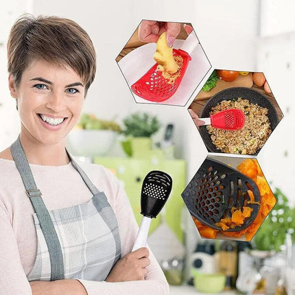Multifunction Kitchen Cooking Spoon Tool Skimmer Garlic Press Potato Ricer Scoop - Aimall