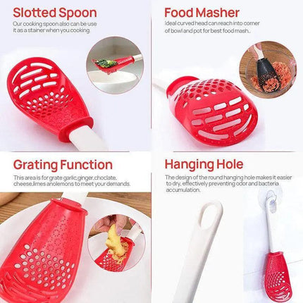 Multifunction Kitchen Cooking Spoon Tool Skimmer Garlic Press Potato Ricer Scoop - Aimall