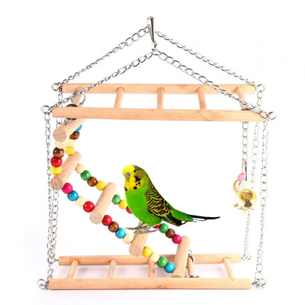 Bird Toy Ladder Double Layer Swing with Stair Ring Bell for Parrots Fun Durable