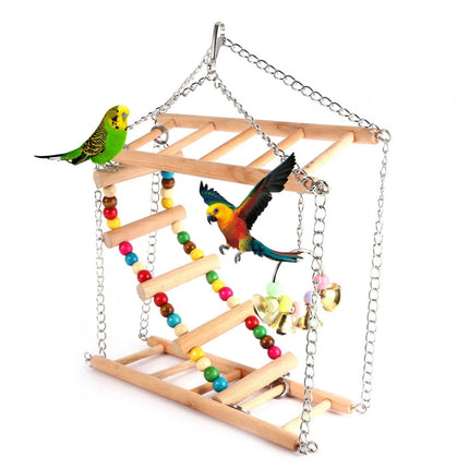 Bird Toy Ladder Double Layer Swing with Stair Ring Bell for Parrots Fun Durable