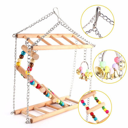 Bird Toy Ladder Double Layer Swing with Stair Ring Bell for Parrots Fun Durable