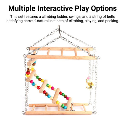 Bird Toy Ladder Double Layer Swing with Stair Ring Bell for Parrots Fun Durable