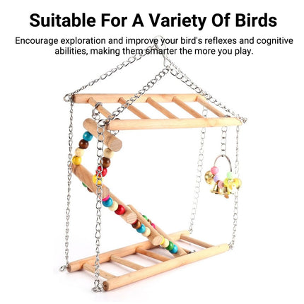 Bird Toy Ladder Double Layer Swing with Stair Ring Bell for Parrots Fun Durable
