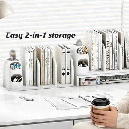 Desktop Book Stand With Storage Box Organizer For Study Reading Office Table