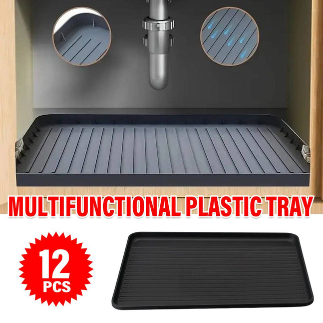 Rectangular Plastic Serving Trays Set of 12 Ribbed Non Slip Black Design