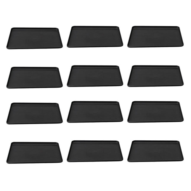 Rectangular Plastic Serving Trays Set of 12 Ribbed Non Slip Black Design