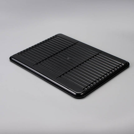 Rectangular Plastic Serving Trays Set of 12 Ribbed Non Slip Black Design