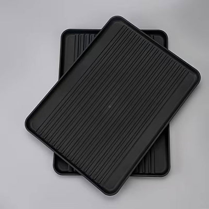 Rectangular Plastic Serving Trays Set of 12 Ribbed Non Slip Black Design