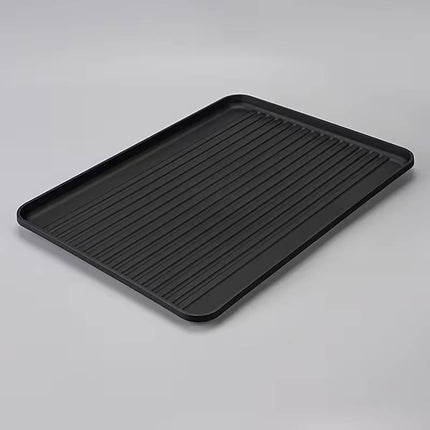 Rectangular Plastic Serving Trays Set of 12 Ribbed Non Slip Black Design