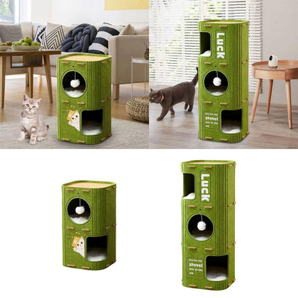 2/3 Floor Cat Tree House Nest with Scratching Board Multi Level Tower Bed